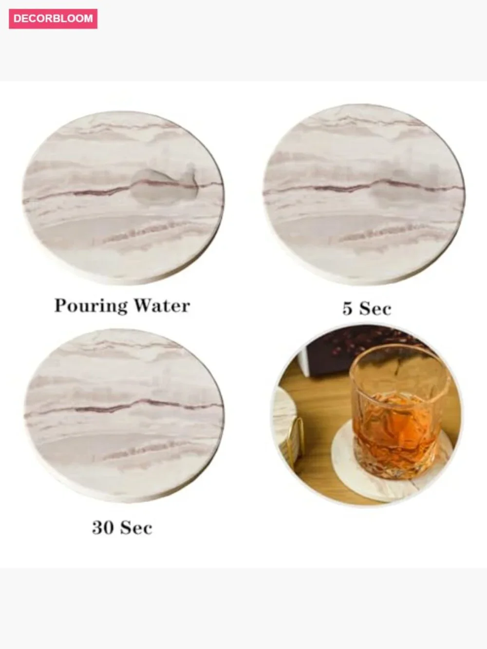 6 Round Ceramic Coasters with Holder - Absorbent Set for Home Bar 4 Inches